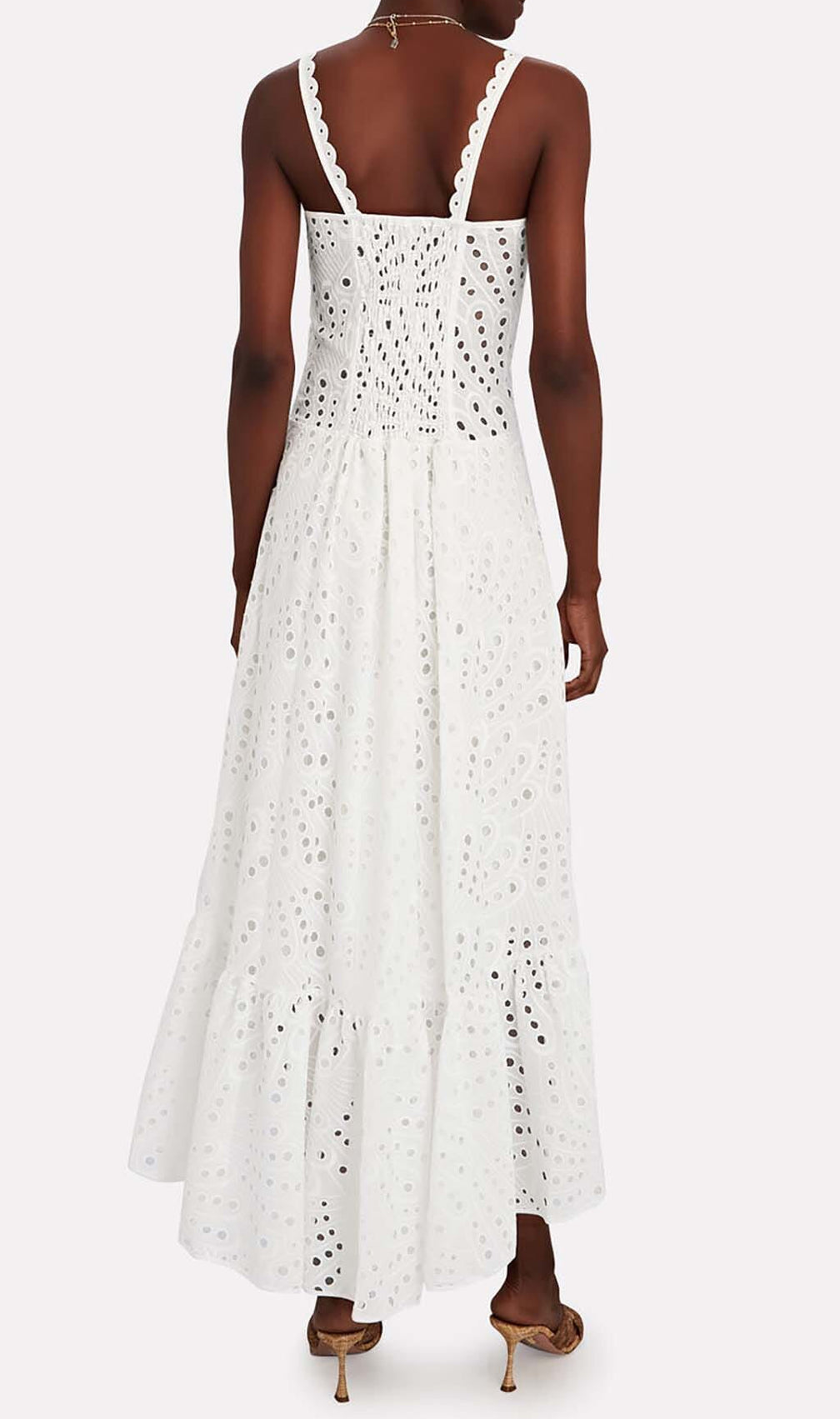 Strappy Lace Midi Dress In White