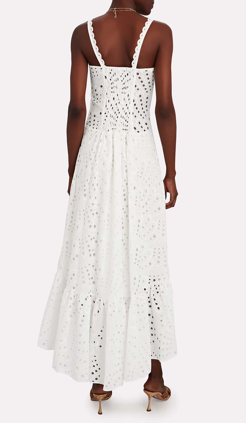 Strappy Lace Midi Dress In White