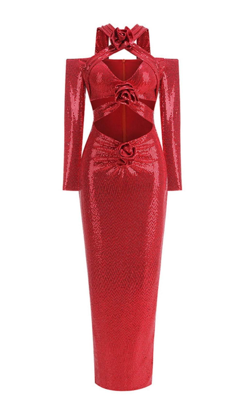 Benigno Flower Cutout Sequin Maxi Dress