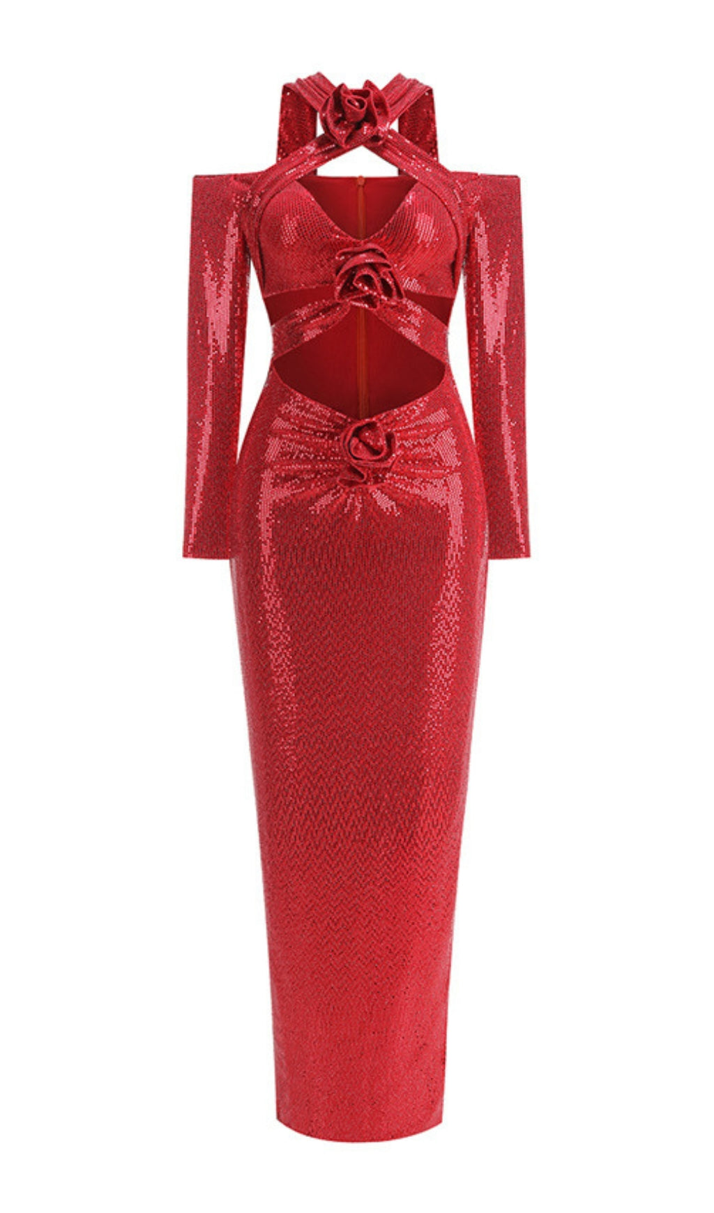 Benigno Flower Cutout Sequin Maxi Dress