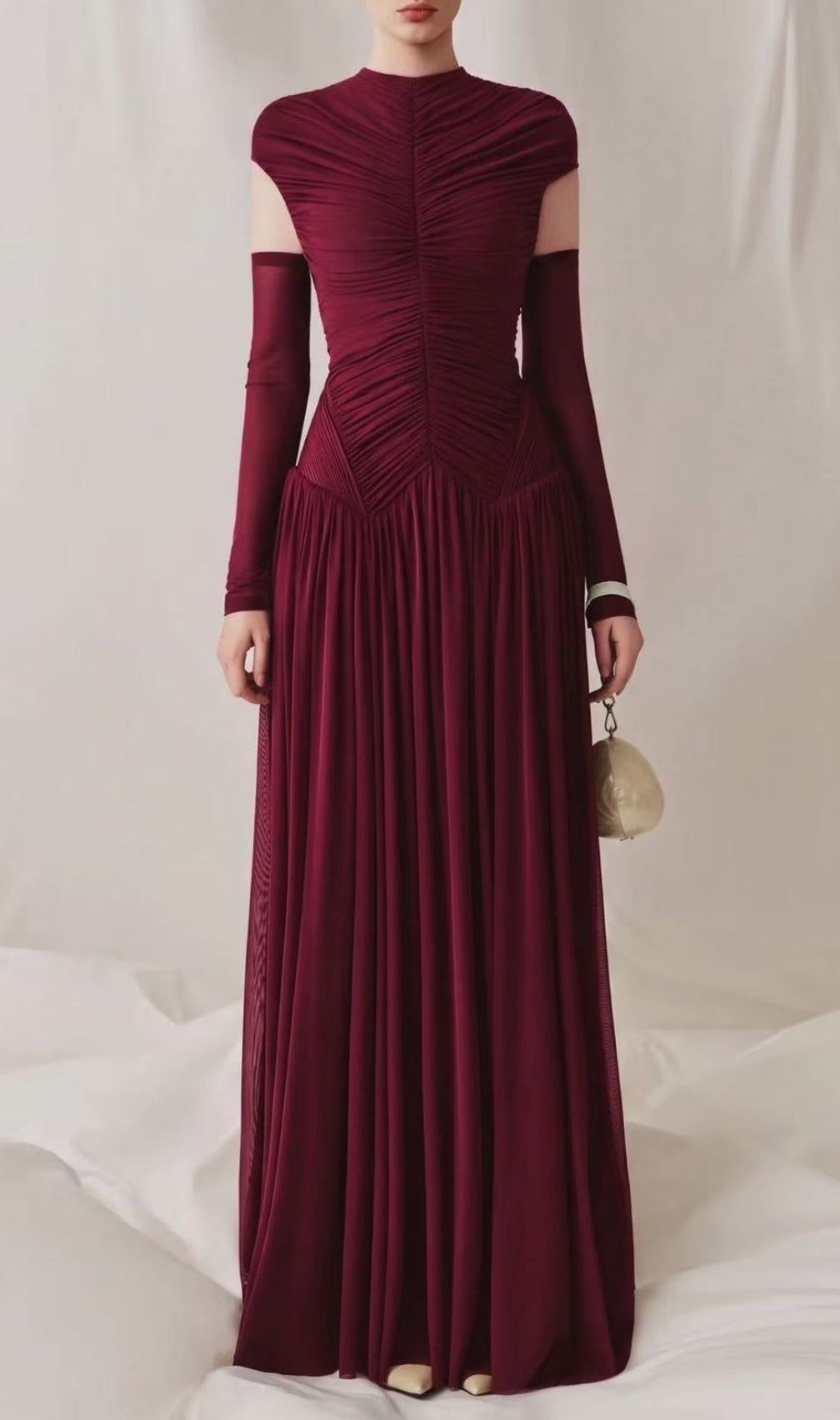 Kiele Elegant Wine Ruched Maxi Dress | Sophisticated Evening Gown