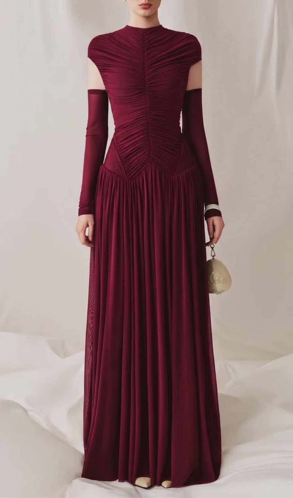 Kiele Elegant Wine Ruched Maxi Dress | Sophisticated Evening Gown