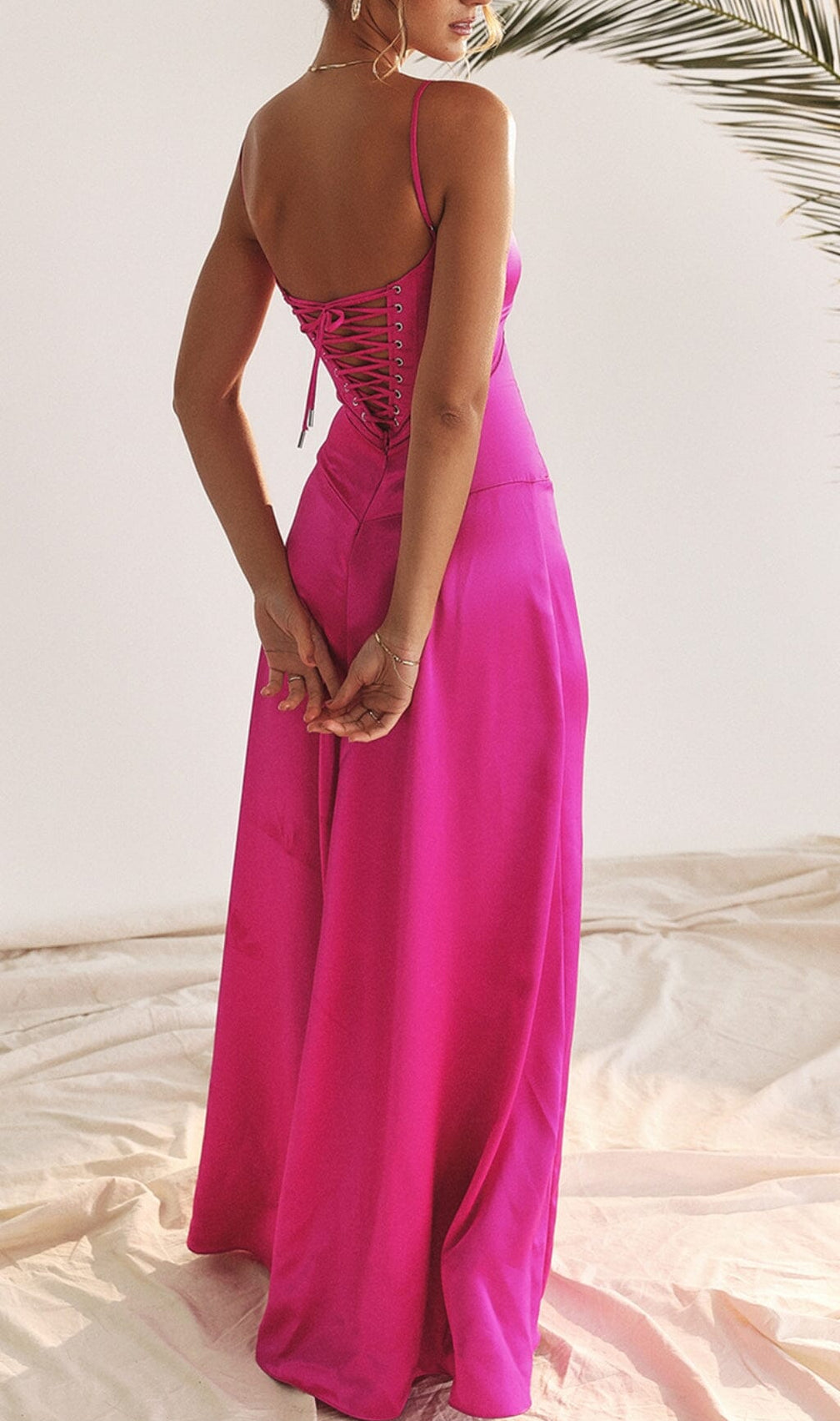 Fuchsia Lace Up Maxi Dress