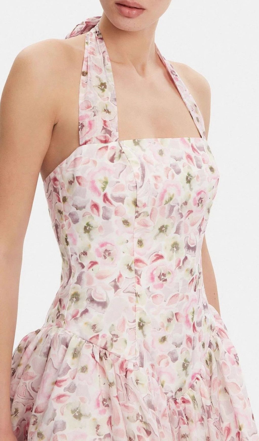 Hervé Pink Halter Floral Mini Dress