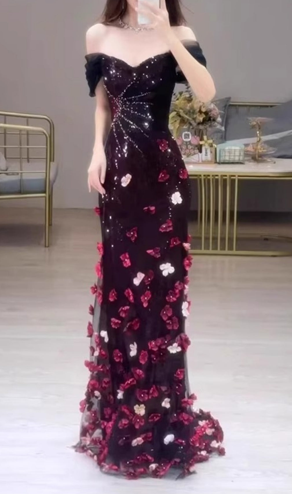Edlina Off-Shoulder Flower Maxi Dress