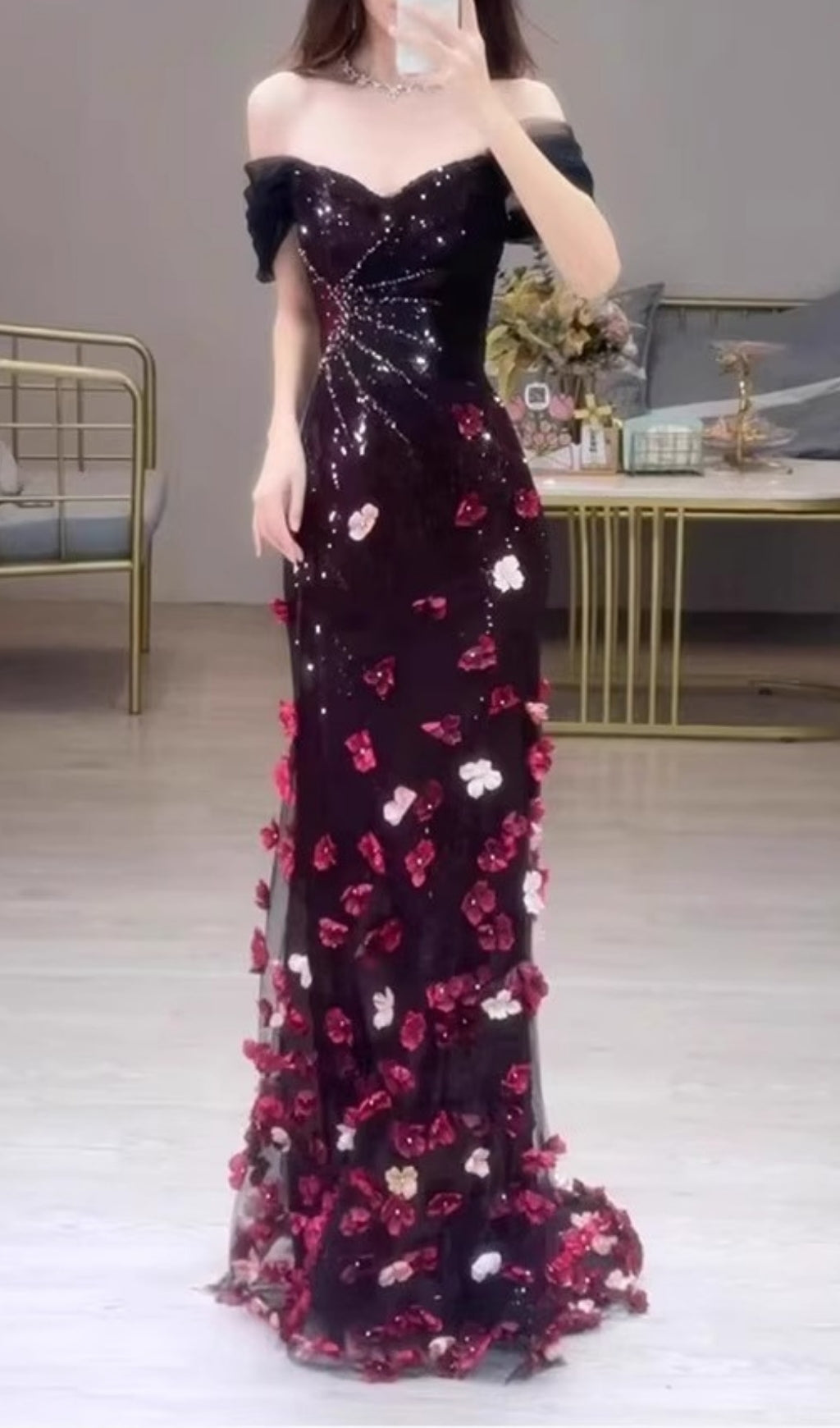 Edlina Off-Shoulder Flower Maxi Dress