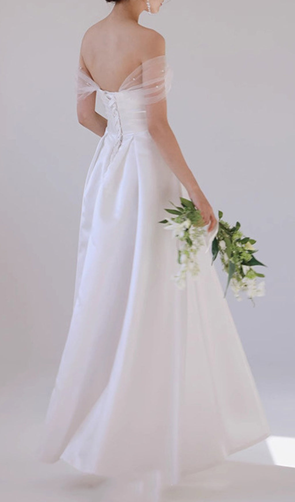 Columnia White Satin Mesh Wedding Dress