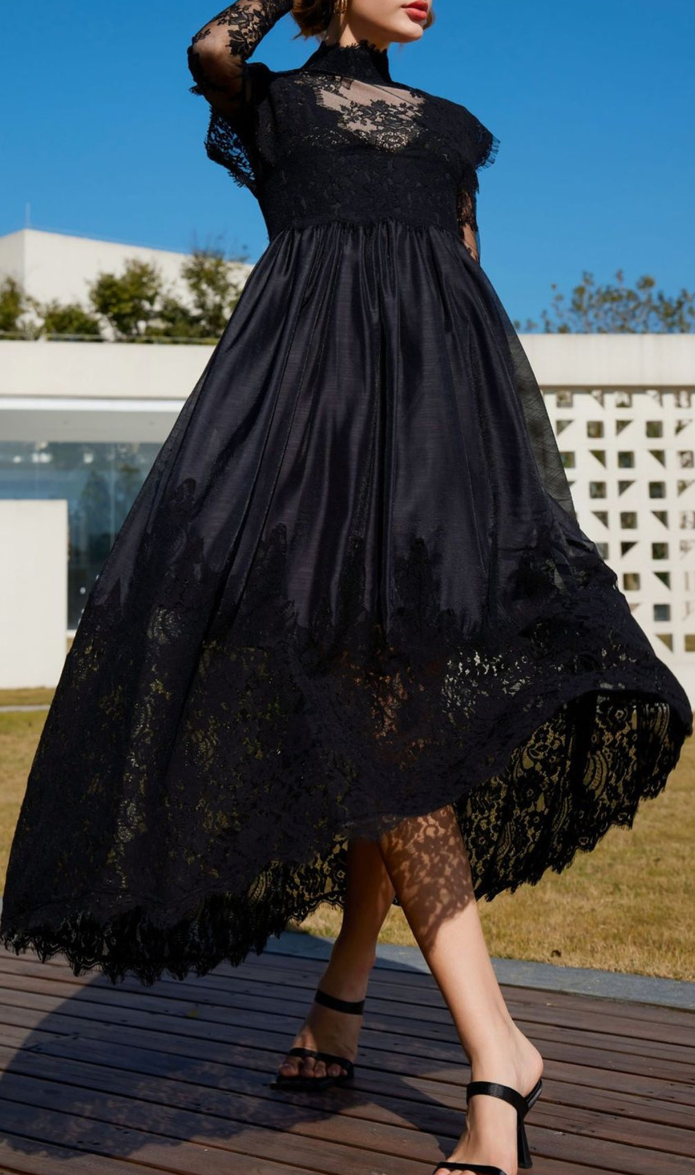 Bavo Black Lace Long Sleeve Maxi Dress