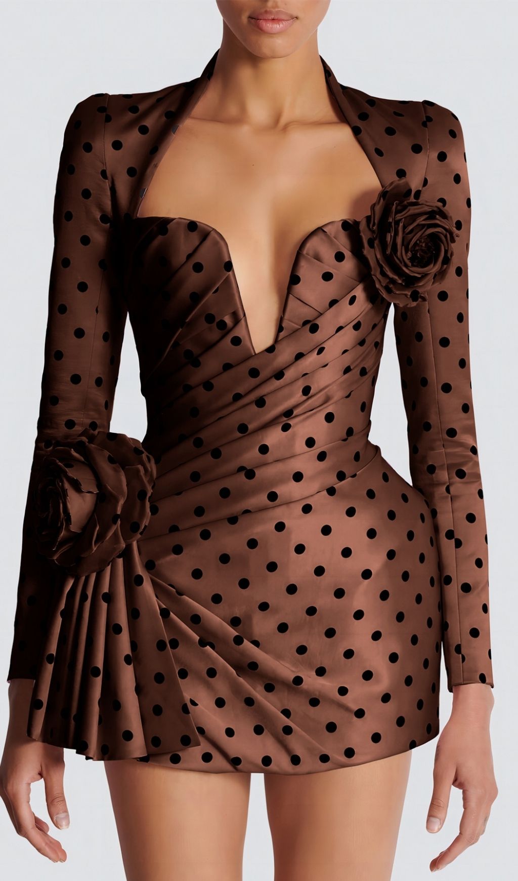 Polka Brown Dots Short Printed Dress