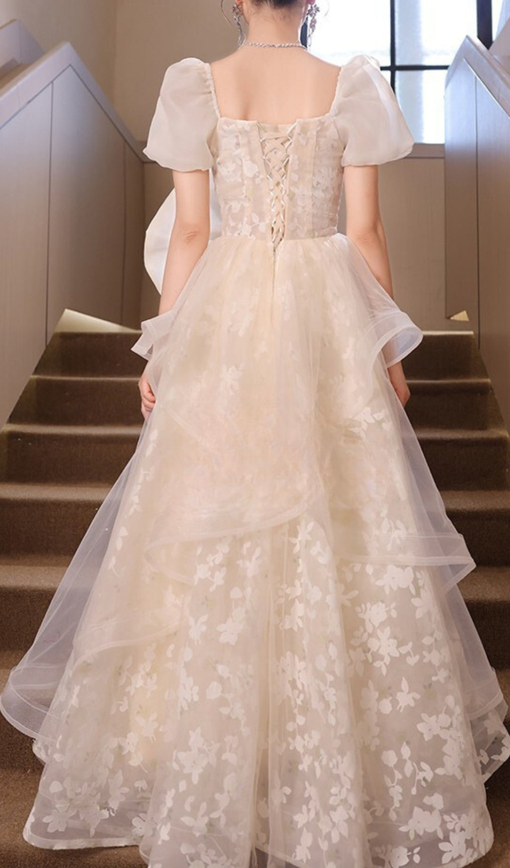 Chinue Bow Flower Mesh Maxi Dress