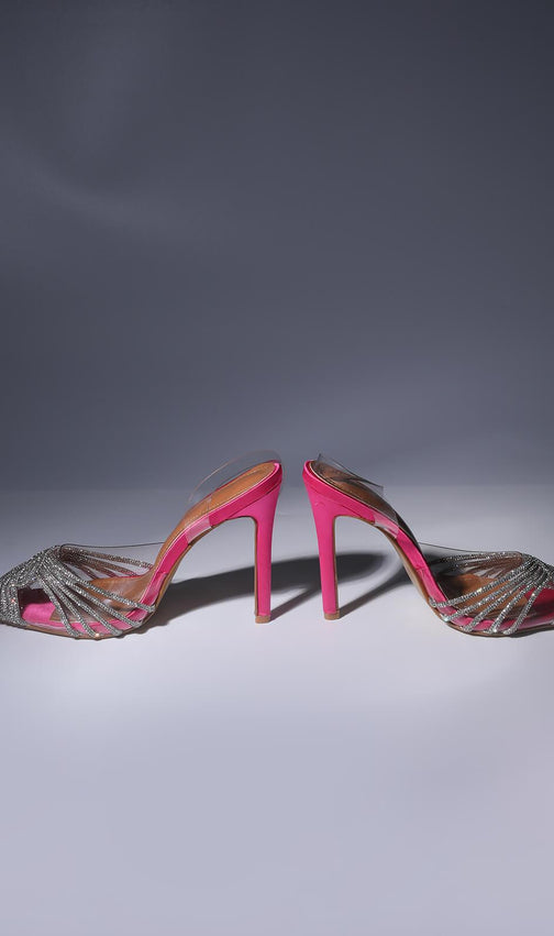 Crystal Embellished Sandals In Hot Pink