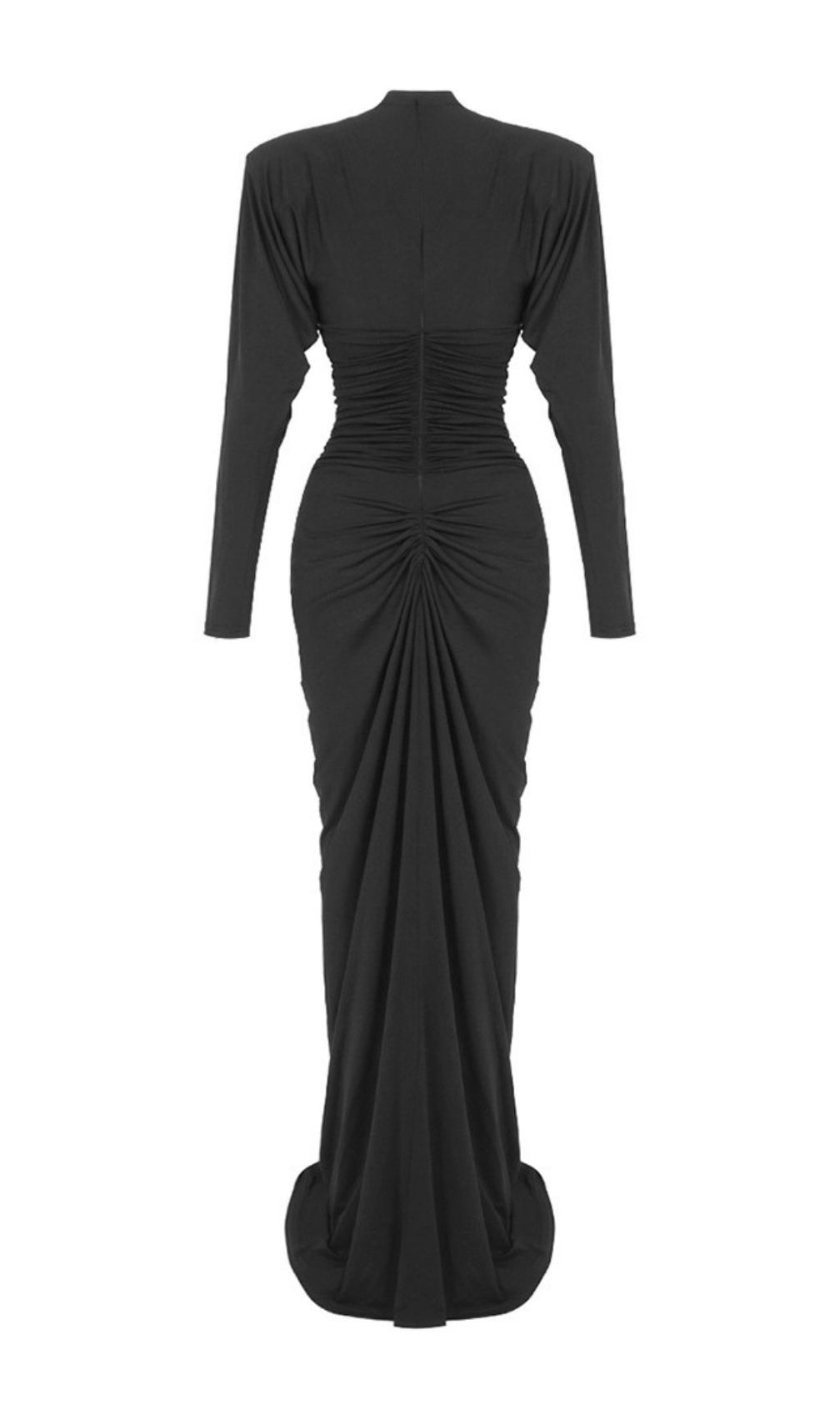 Katalina Black Diamante Sparkle Ruched Maxi Dress | Elegant Long Sleeve Gown