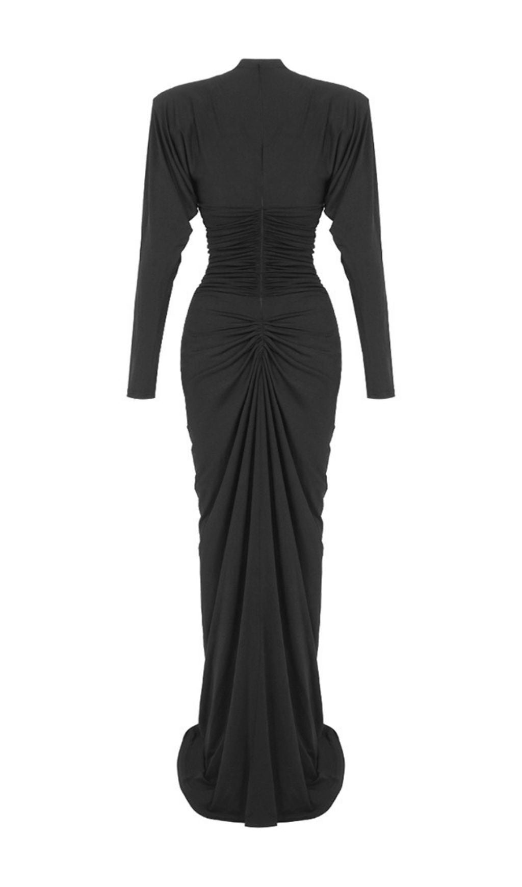 Katalina Black Diamante Sparkle Ruched Maxi Dress | Elegant Long Sleeve Gown