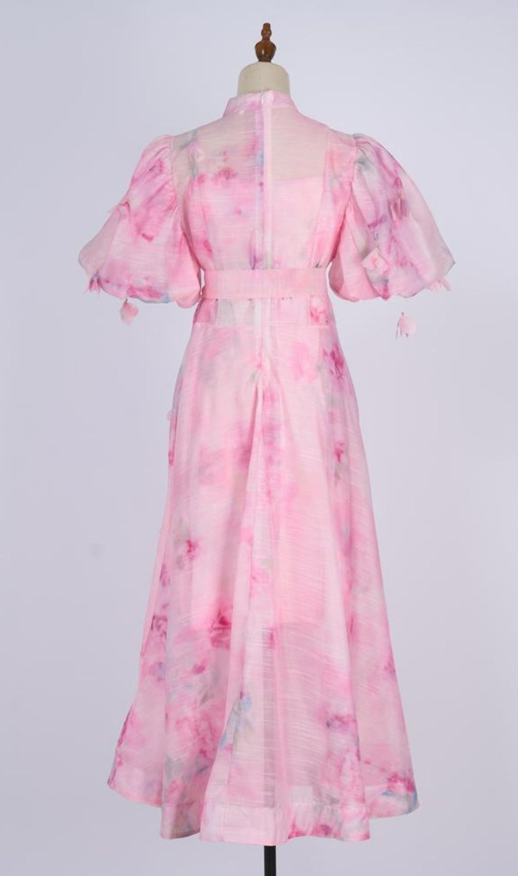 Karli Romantic Pink Floral Puff-Sleeve Maxi Dress | Elegant Chiffon Gown