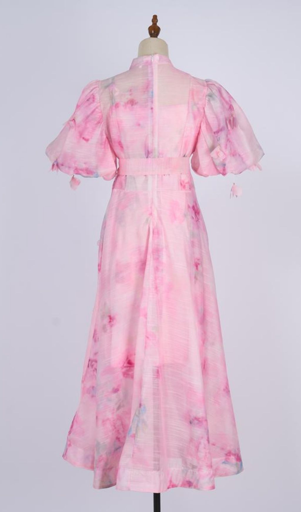Karli Romantic Pink Floral Puff-Sleeve Maxi Dress | Elegant Chiffon Gown