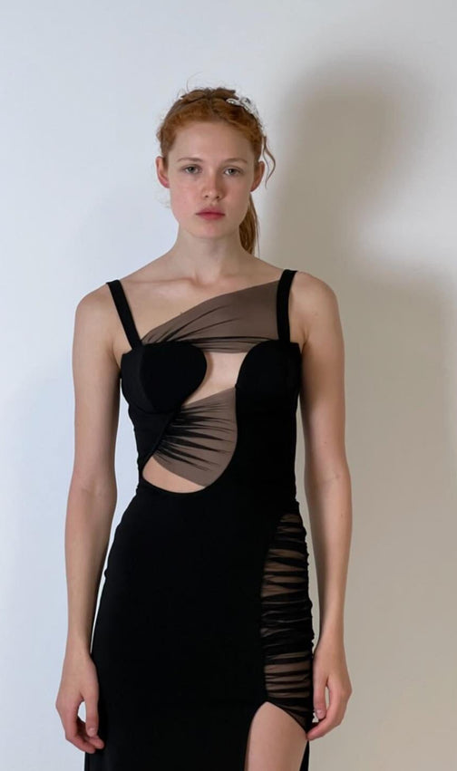 Irregular Bandage Maxi Dress In Black