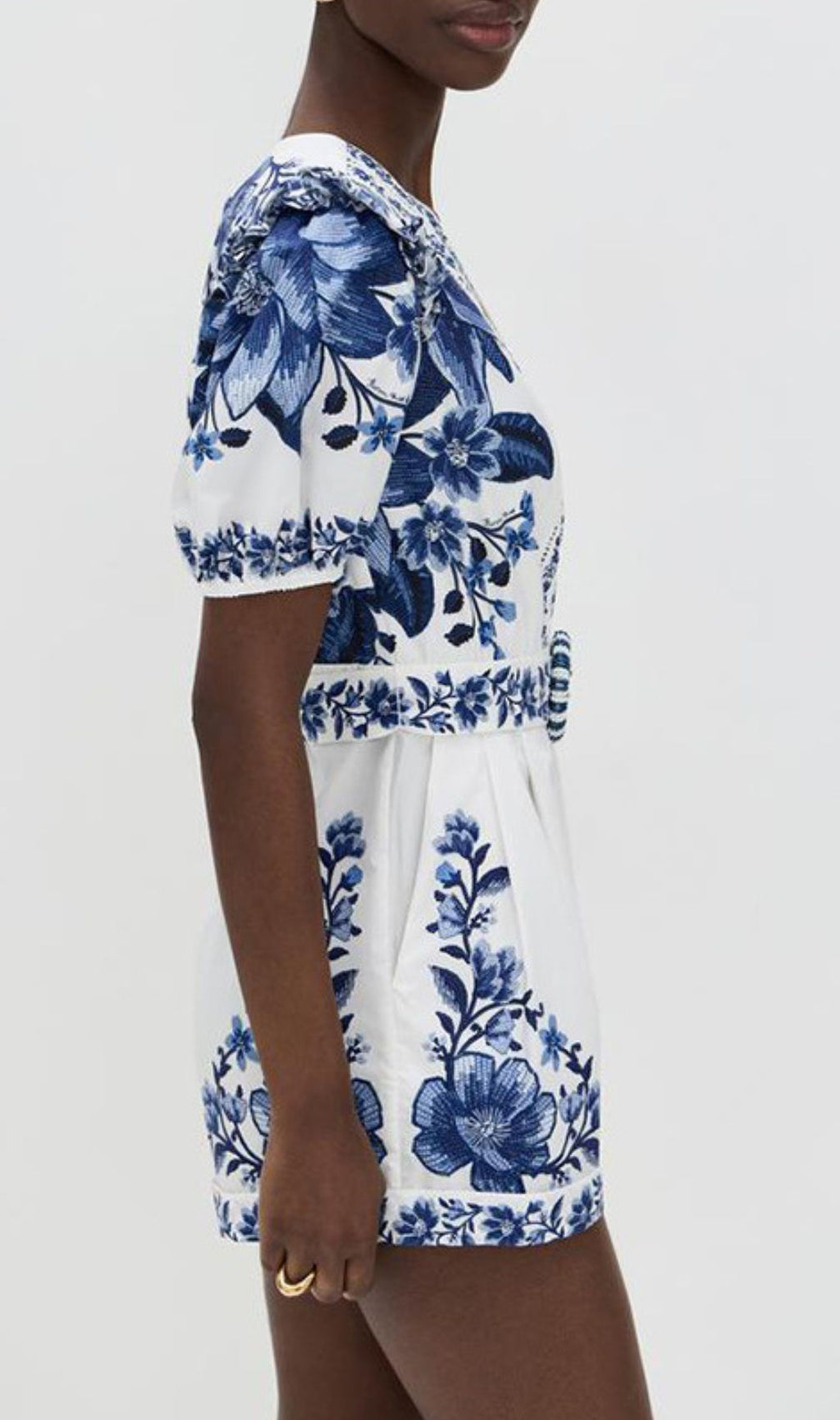 Gilda Blue Flower Printed V-Neck Romper