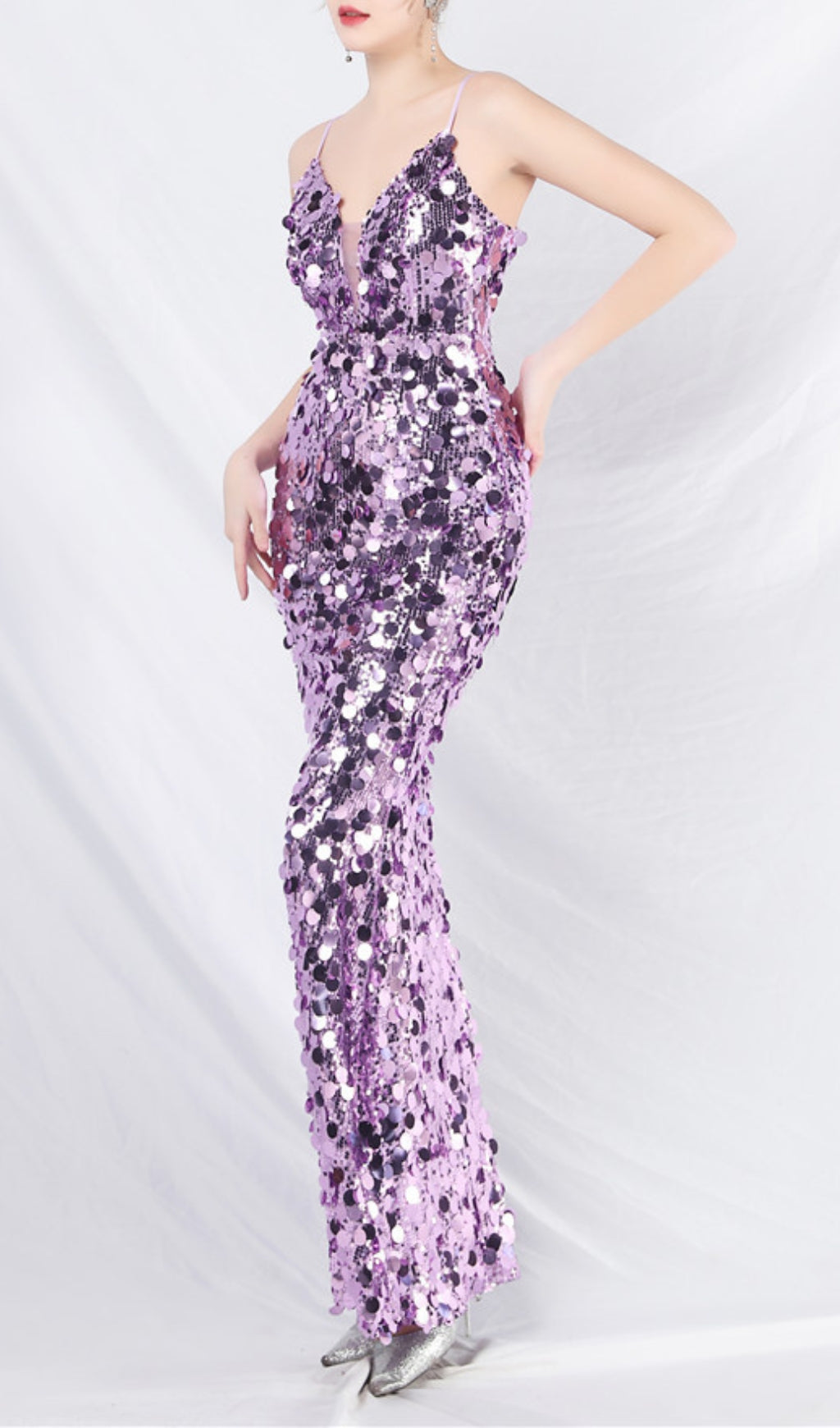 Chole Purple Strappy Sequin Maxi Dress