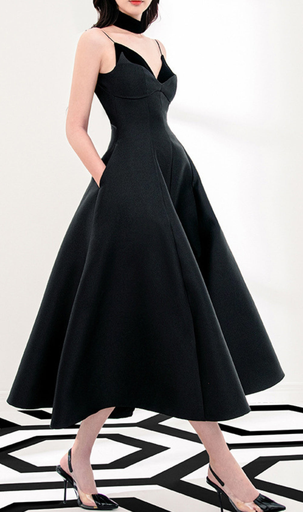 Carminda Black Patchwork Midi Dress