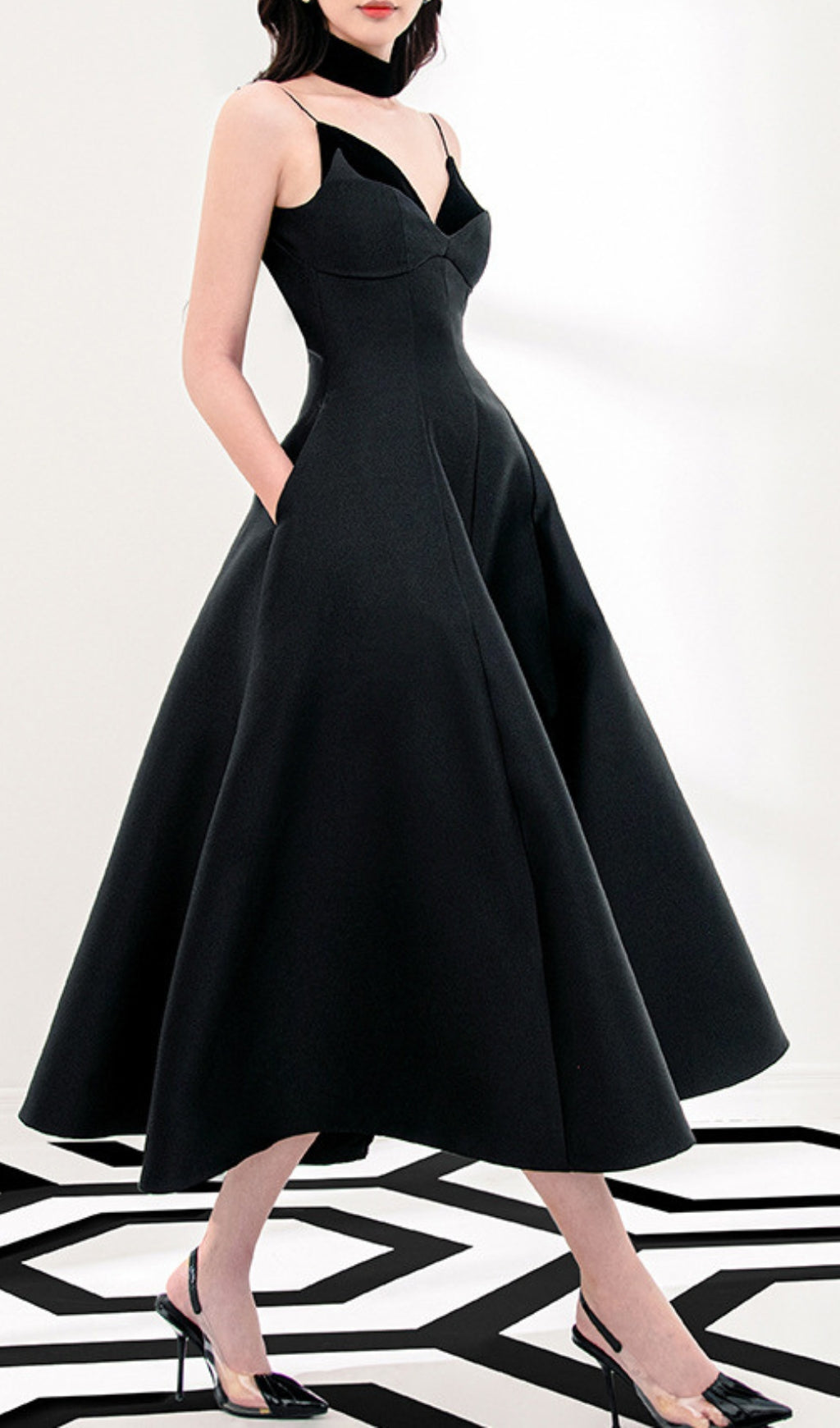 Carminda Black Patchwork Midi Dress