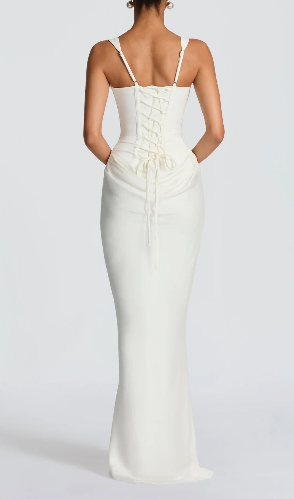 Keelia White Corset Ruched Maxi Dress - Sculpted Elegance for Bridal & Special Occasions