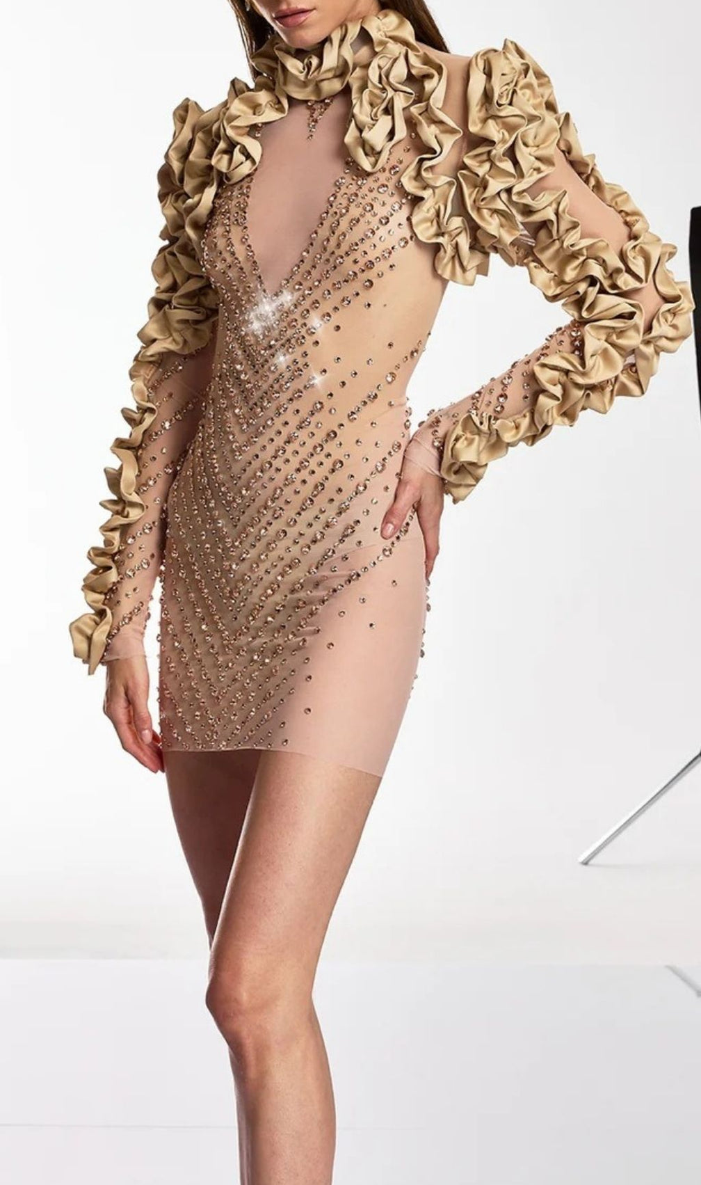 Othric Diamond Mesh Curl Mini Dress