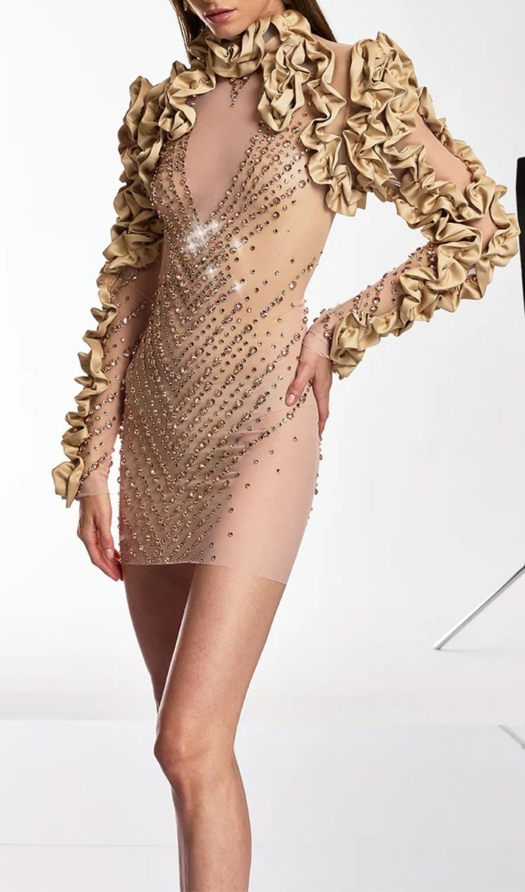 Othric Diamond Mesh Curl Mini Dress