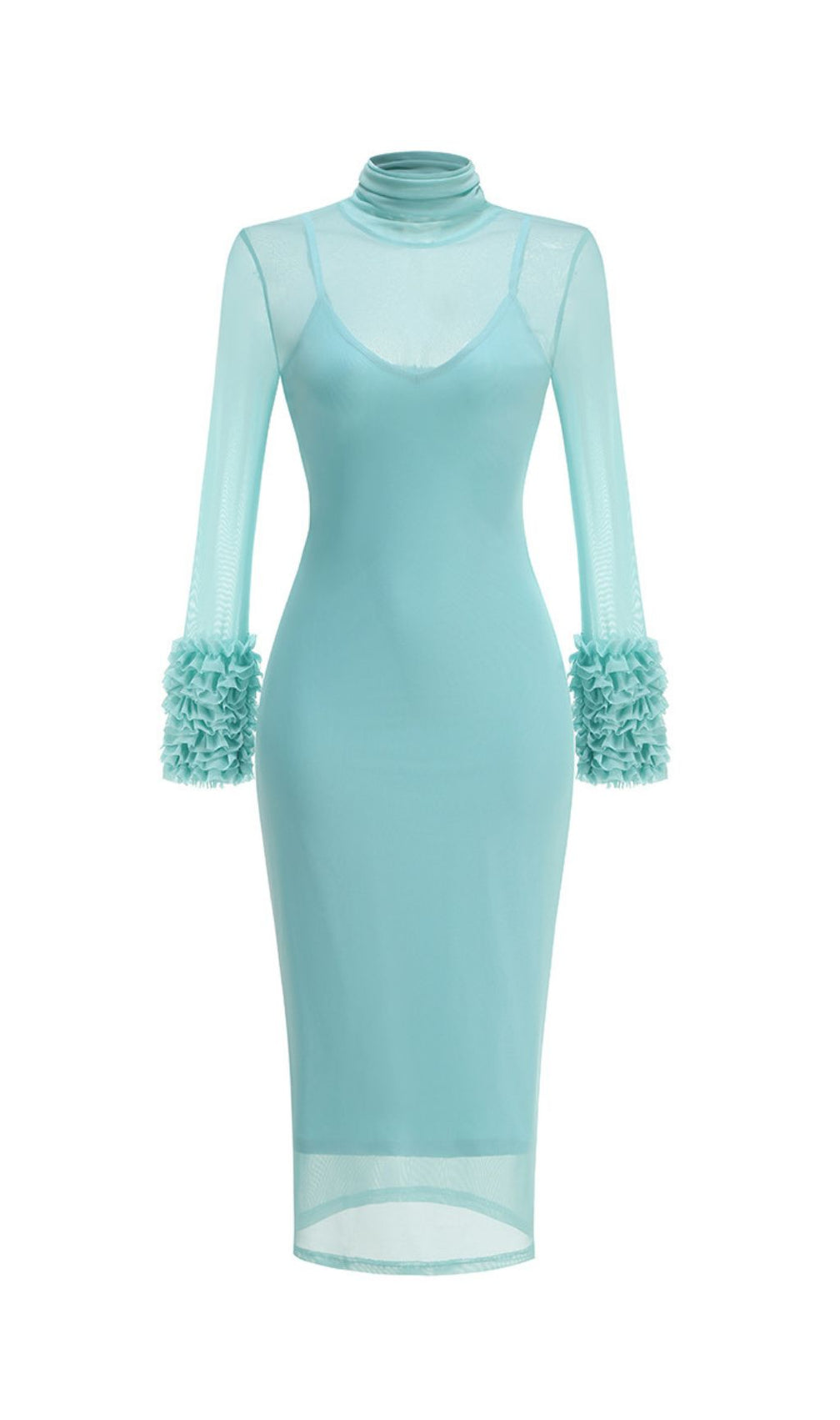 Fabunni Long Sleeve Mesh Midi Dress