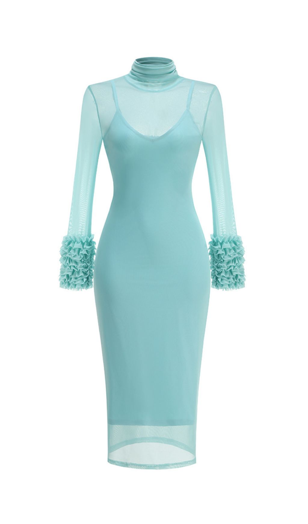 Fabunni Long Sleeve Mesh Midi Dress