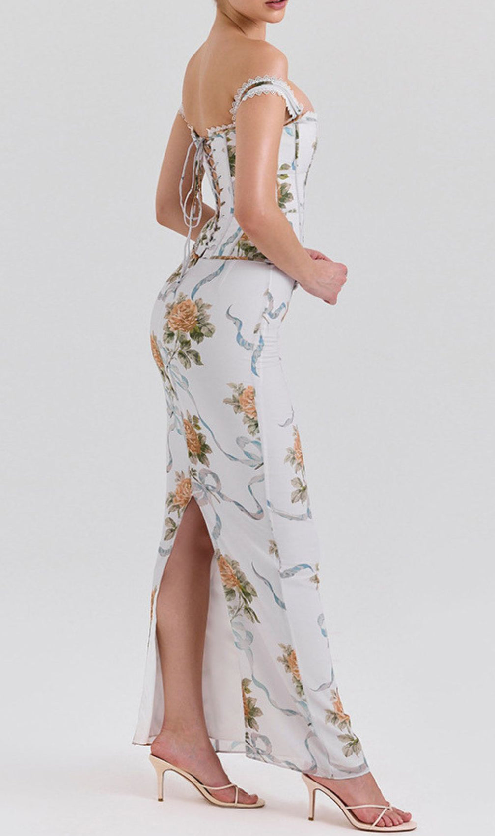 Isabeau Romantic Off-Shoulder Floral Corset Maxi Dress