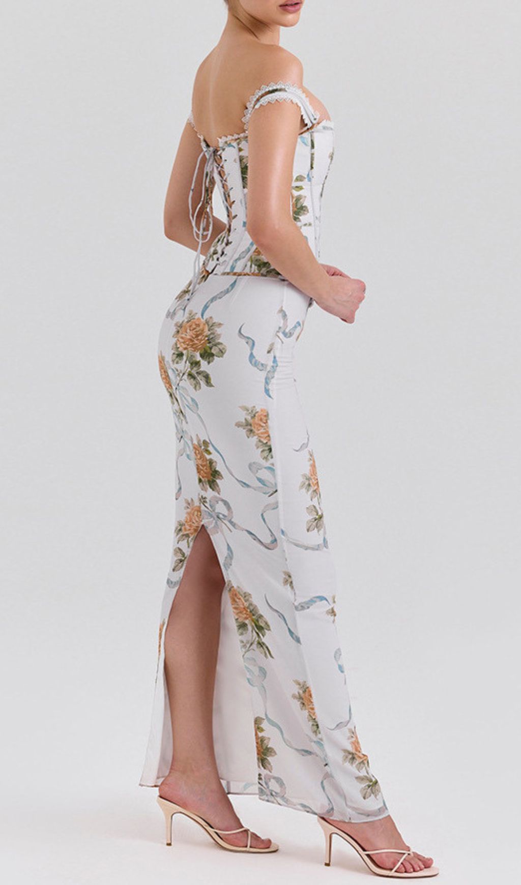 Isabeau Romantic Off-Shoulder Floral Corset Maxi Dress