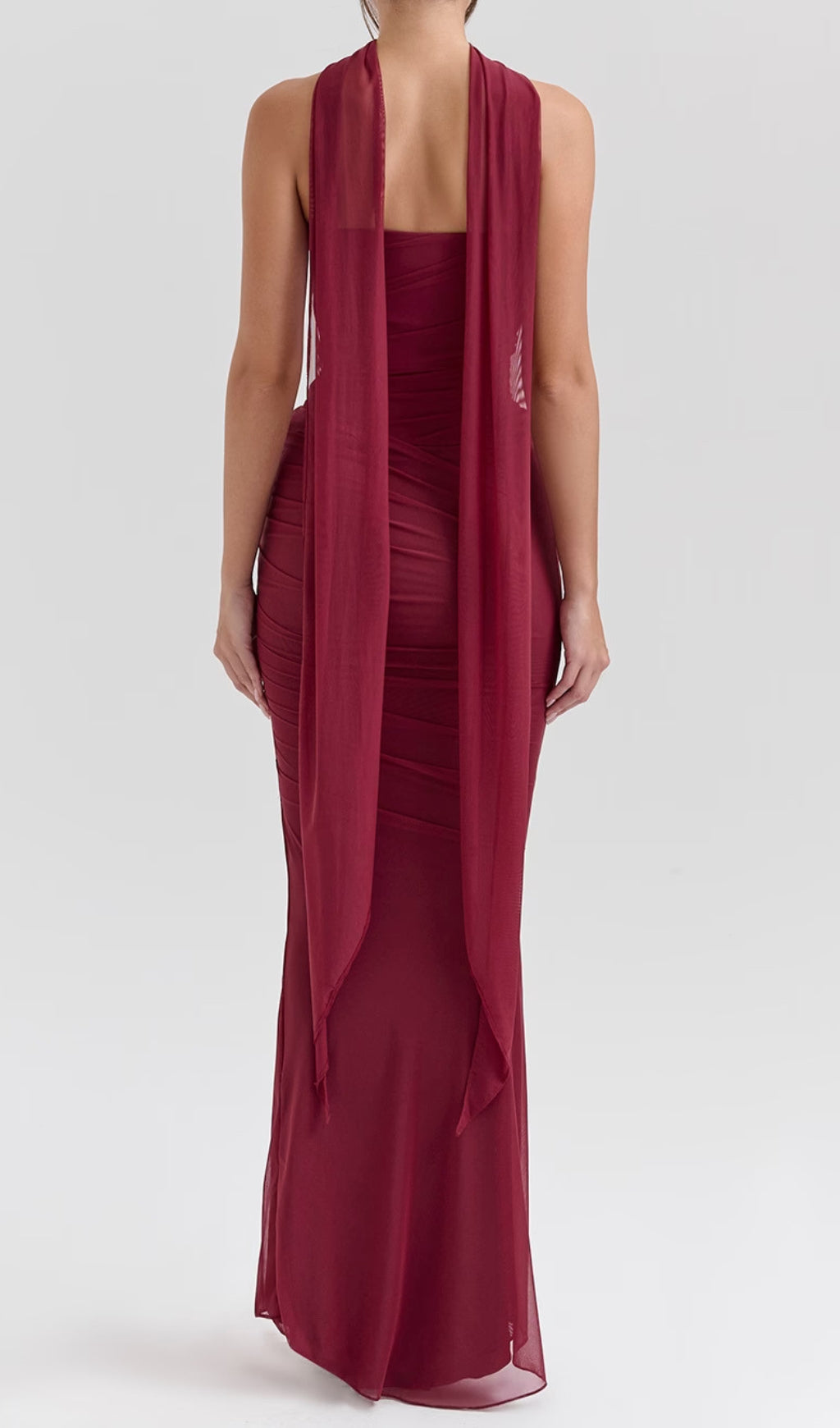 Barbie Wine Corset Top Fluted Hem Maxi Dress