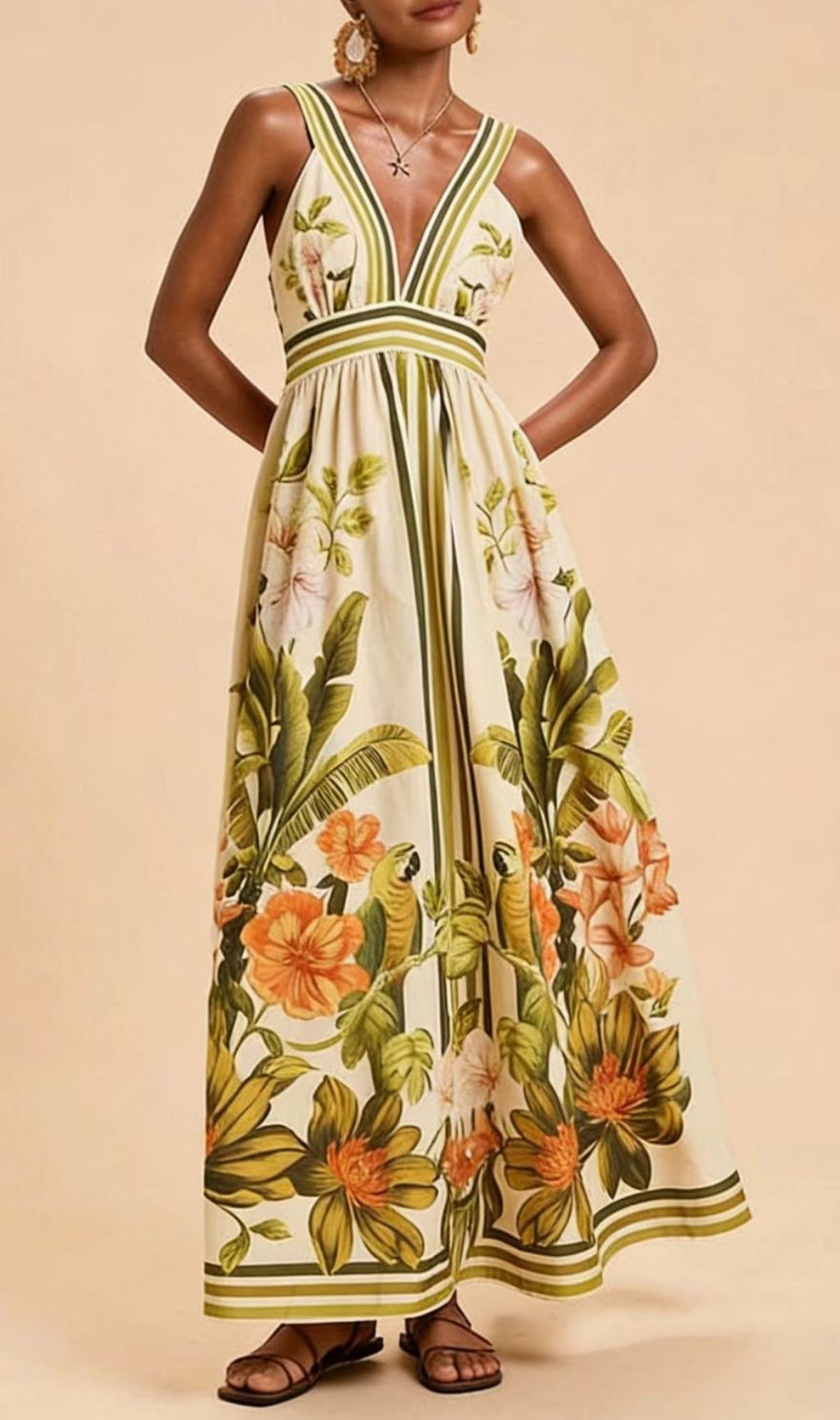 Laibah V-Neck Flower Printed Maxi Dress