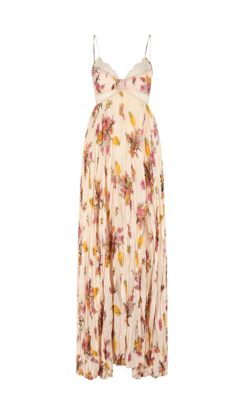 Khloe Romantic Floral & Lace Pleated Maxi Dress - Effortless Elegance