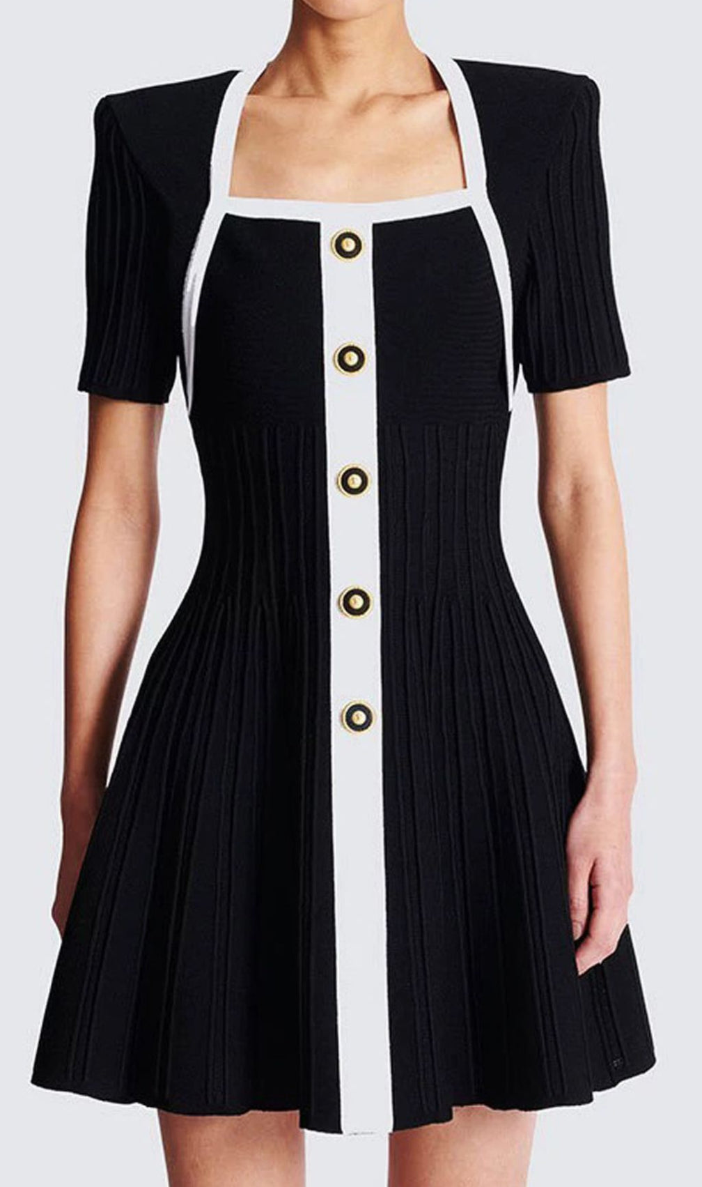 Gudrun Black Square Neck Knit Mini Dress