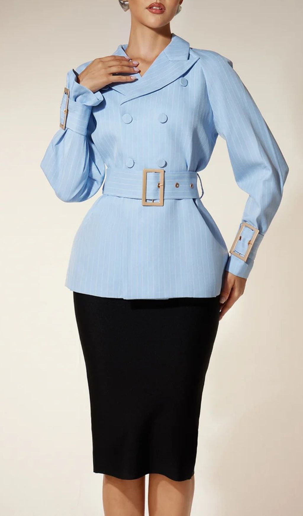 Elana Pinstripe Double-Breasted Blazer - Chic Women's Tailored Power Jacket