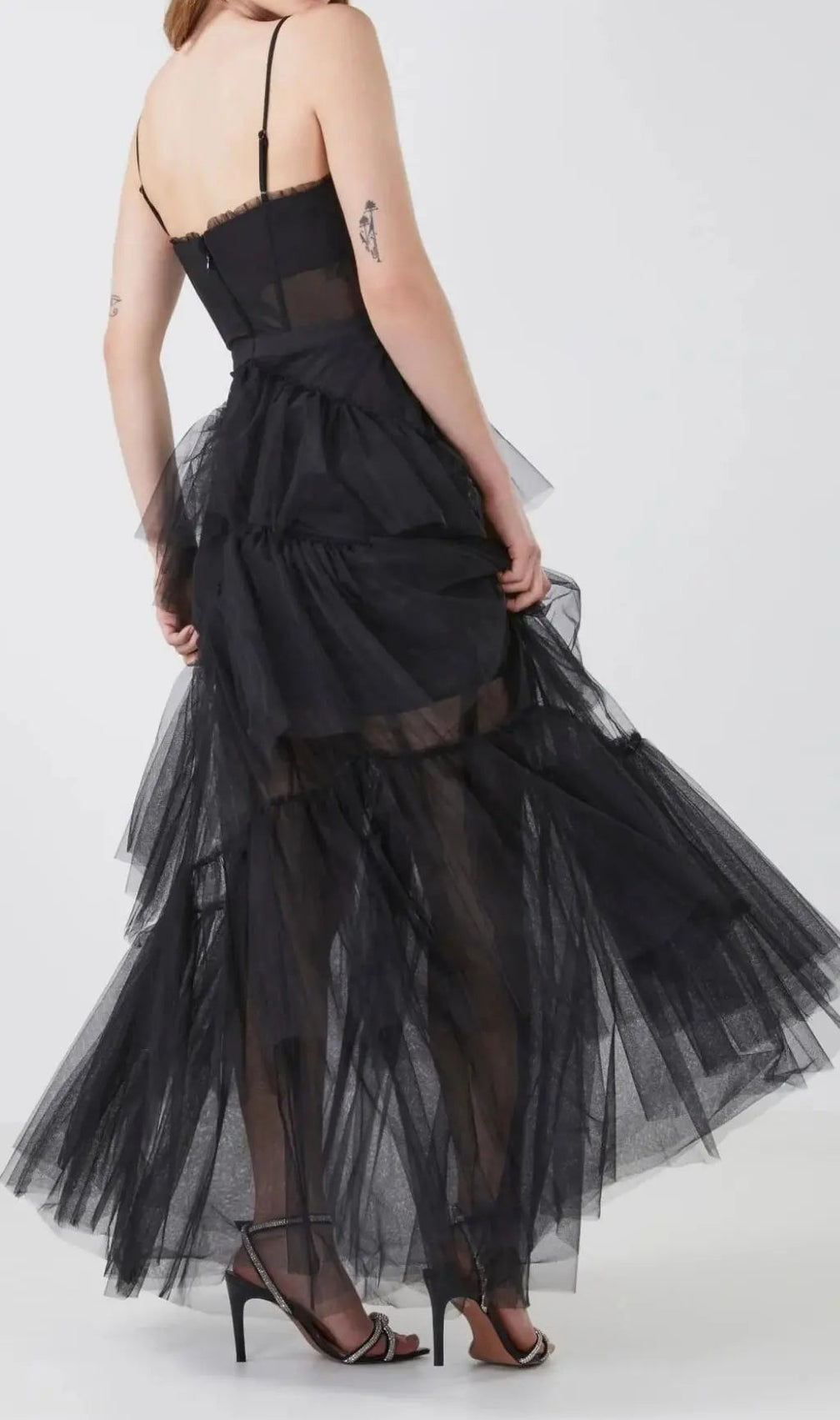 Tiered Ruffle Tulle Evening Maxi Dress