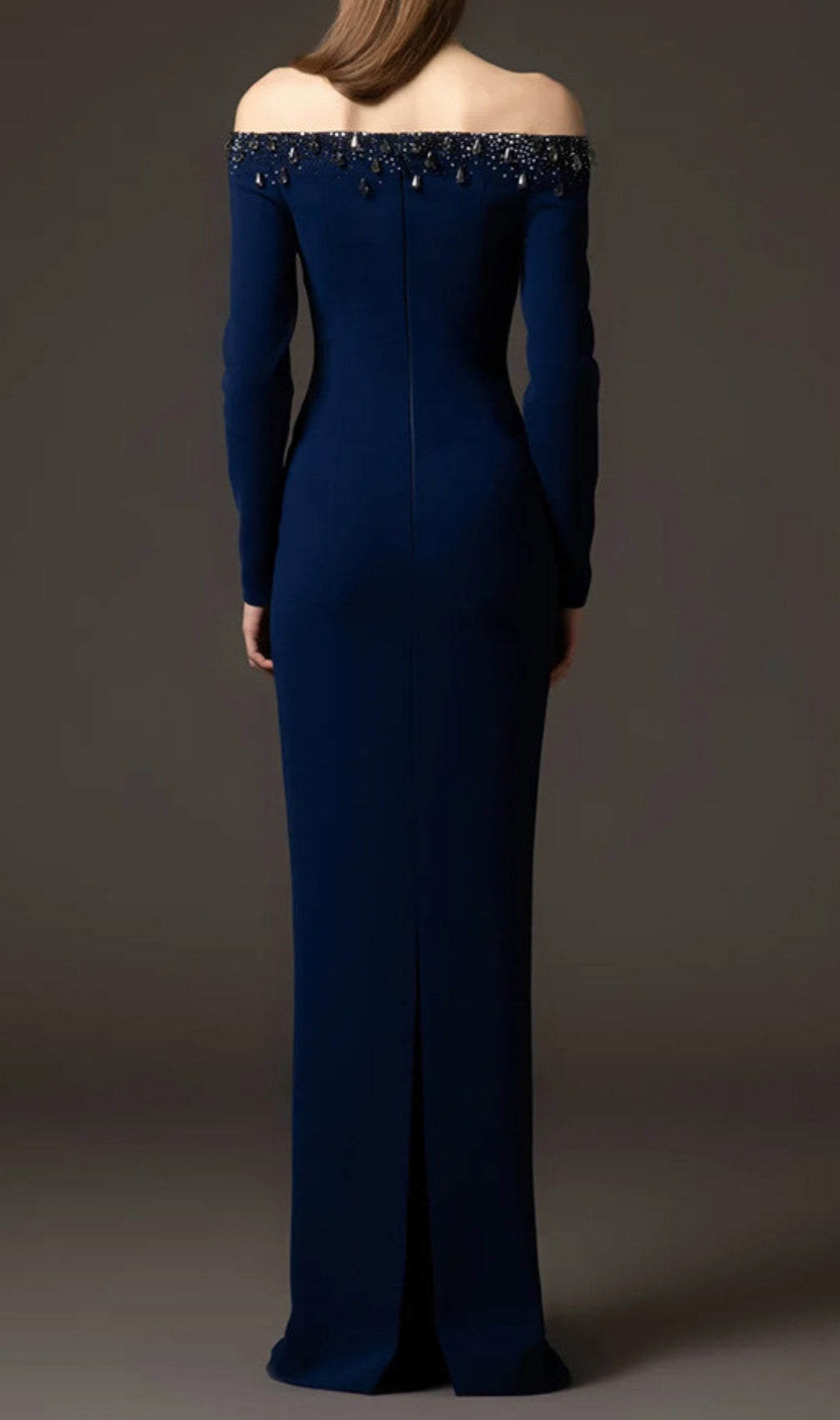 Eurybia Navy Off-Shoulder Crystal Maxi Dress