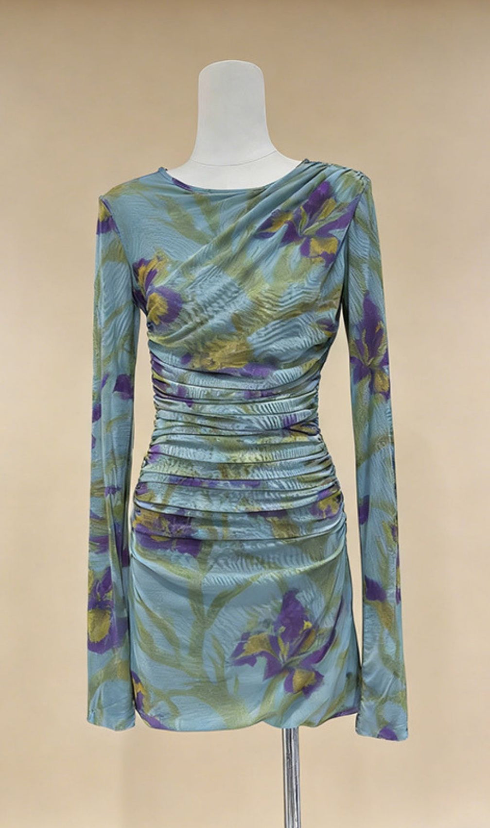 Keshia Floral Print Ruched Long Sleeve Mini Dress | Chic & Figure-Flattering