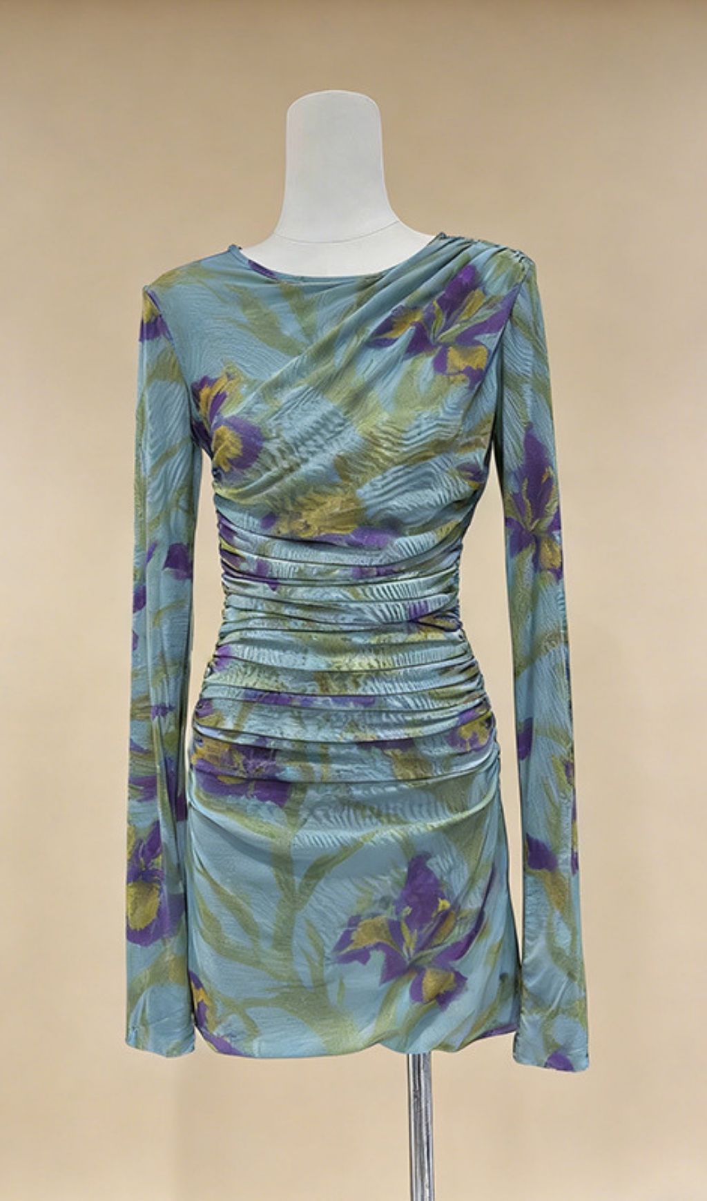 Keshia Floral Print Ruched Long Sleeve Mini Dress | Chic & Figure-Flattering