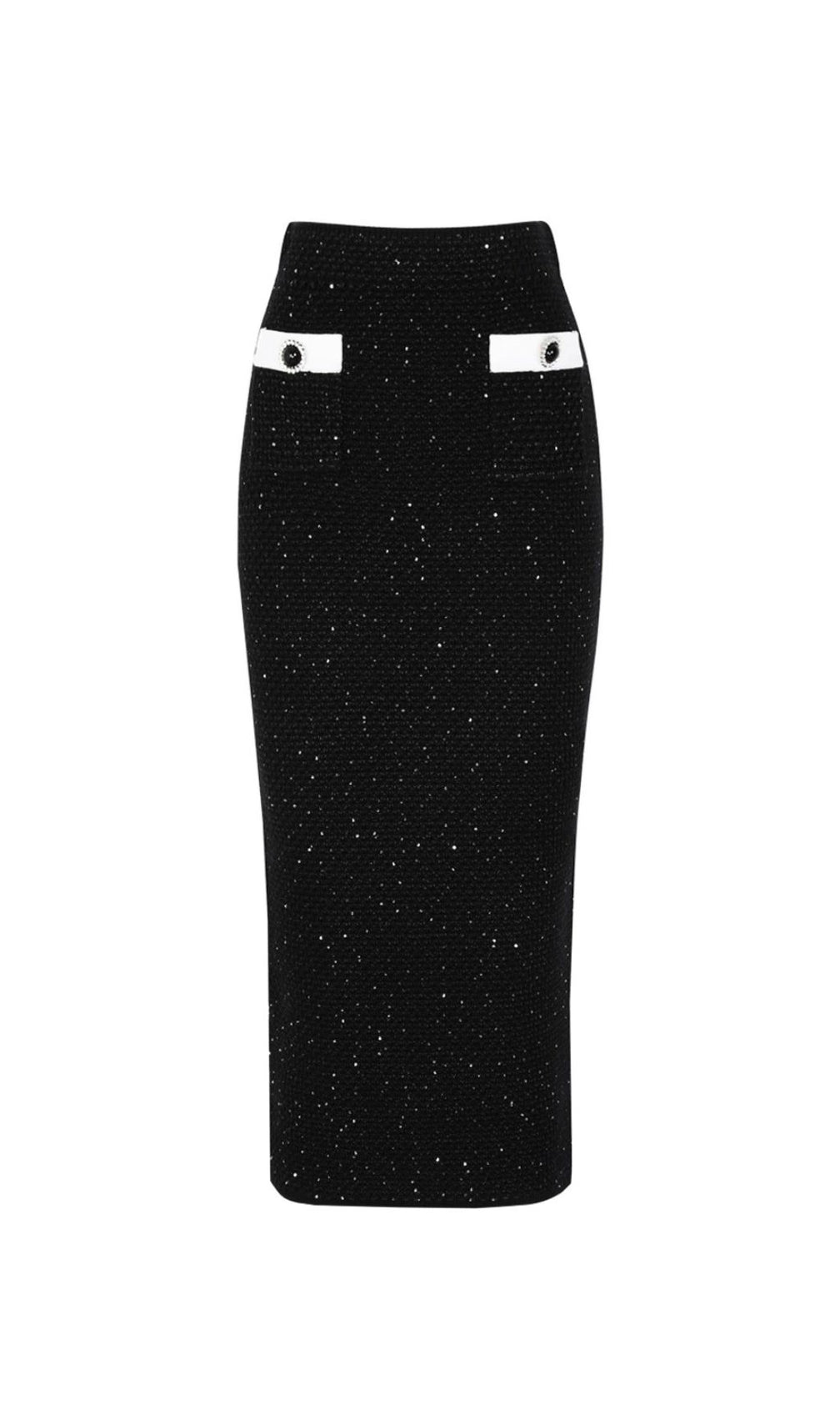 Chic Black Sparkle Tweed-Knit Cardigan & Pencil Skirt Set