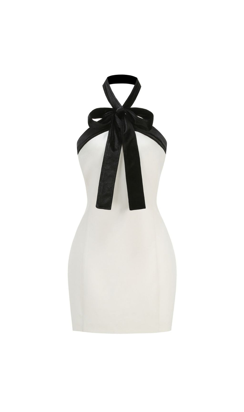 Fortunata Luxe Velvet Bow Halter Mini Dress - Ivory Chic