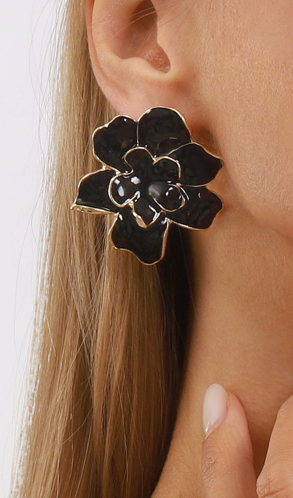 Julisha Black & Gold Floral Statement Earrings - Elegant Bloom