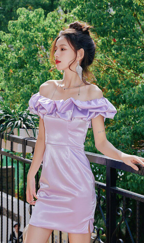 Dolores Ruffle Strapless mini Dress-purple