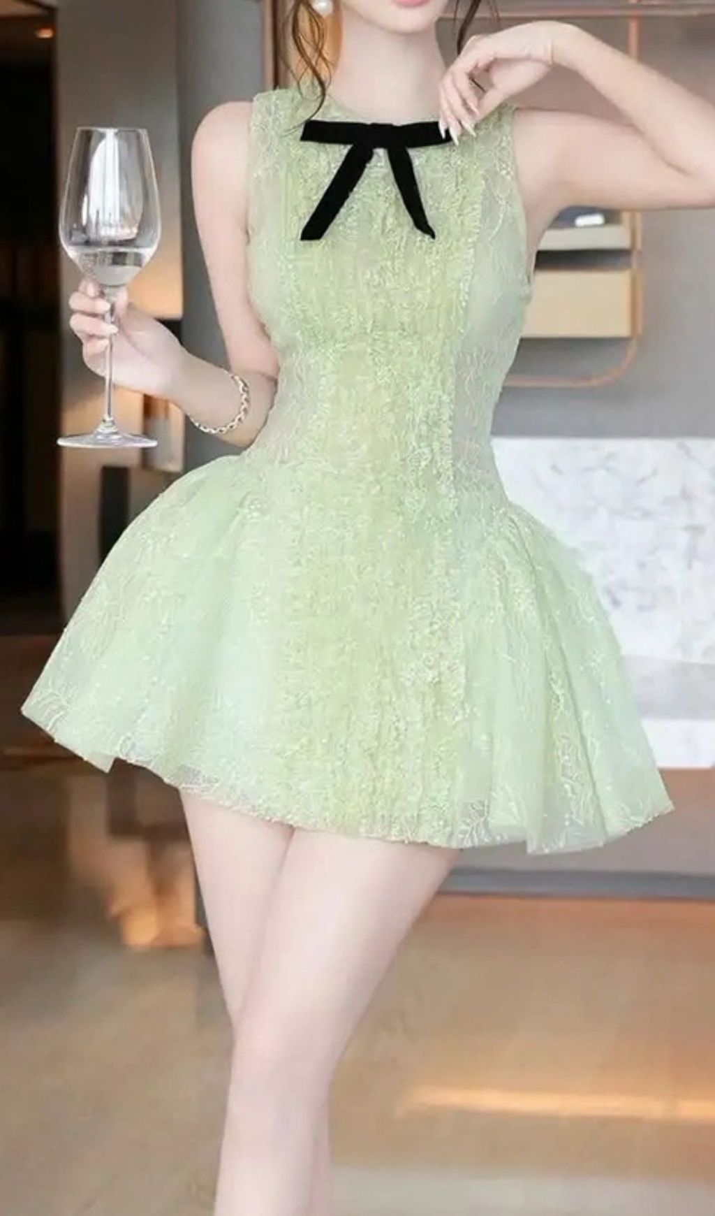 Isoko Green Sleeveless Lace Mini Dress