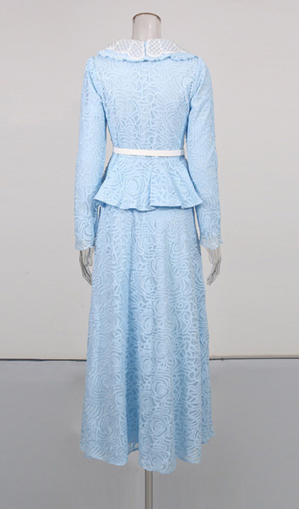 Ilona Blue Elegant Floral Lace Peplum Two-Piece Skirt Set