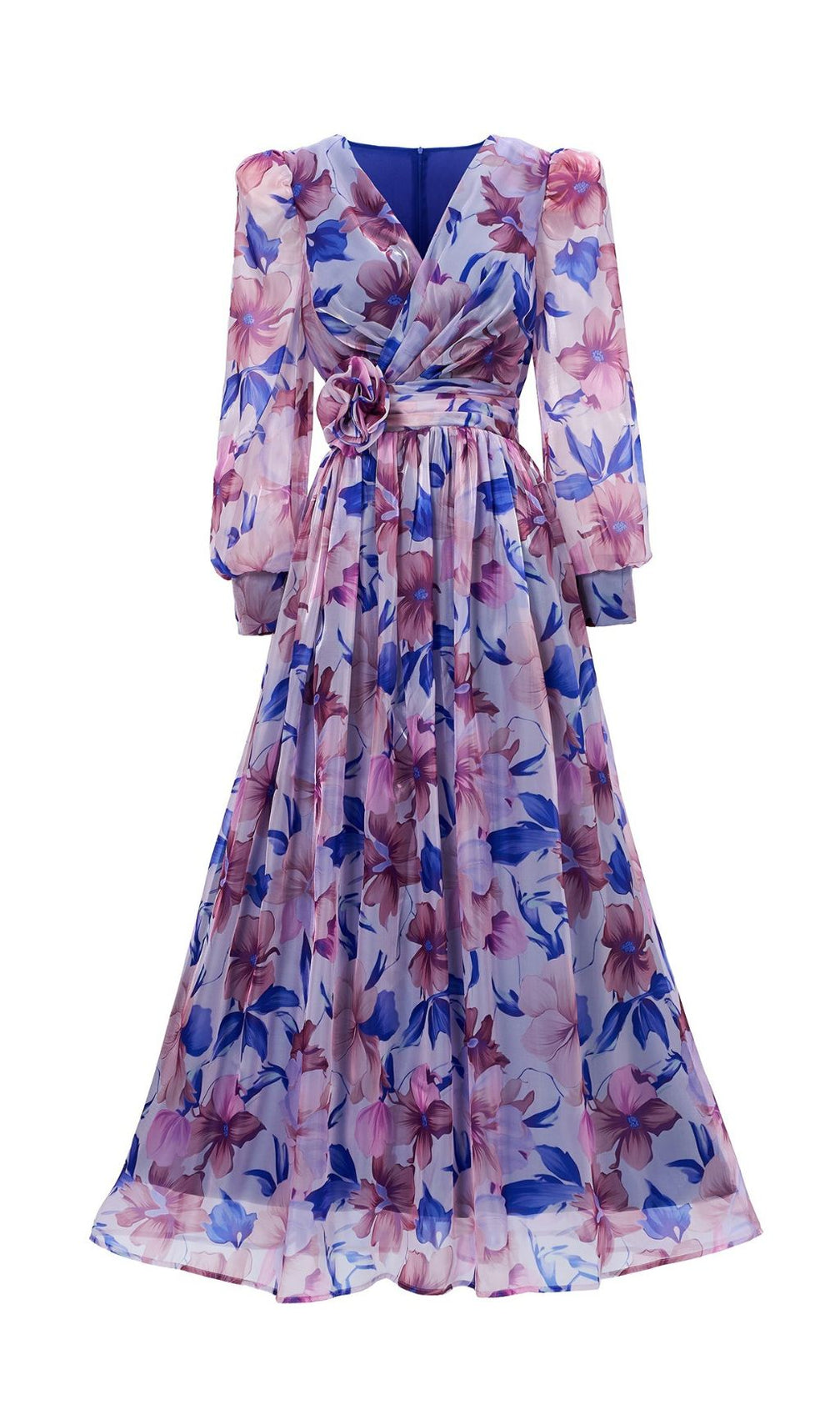 Ferial Blue Floral Printed Long Sleeve Maxi Dress