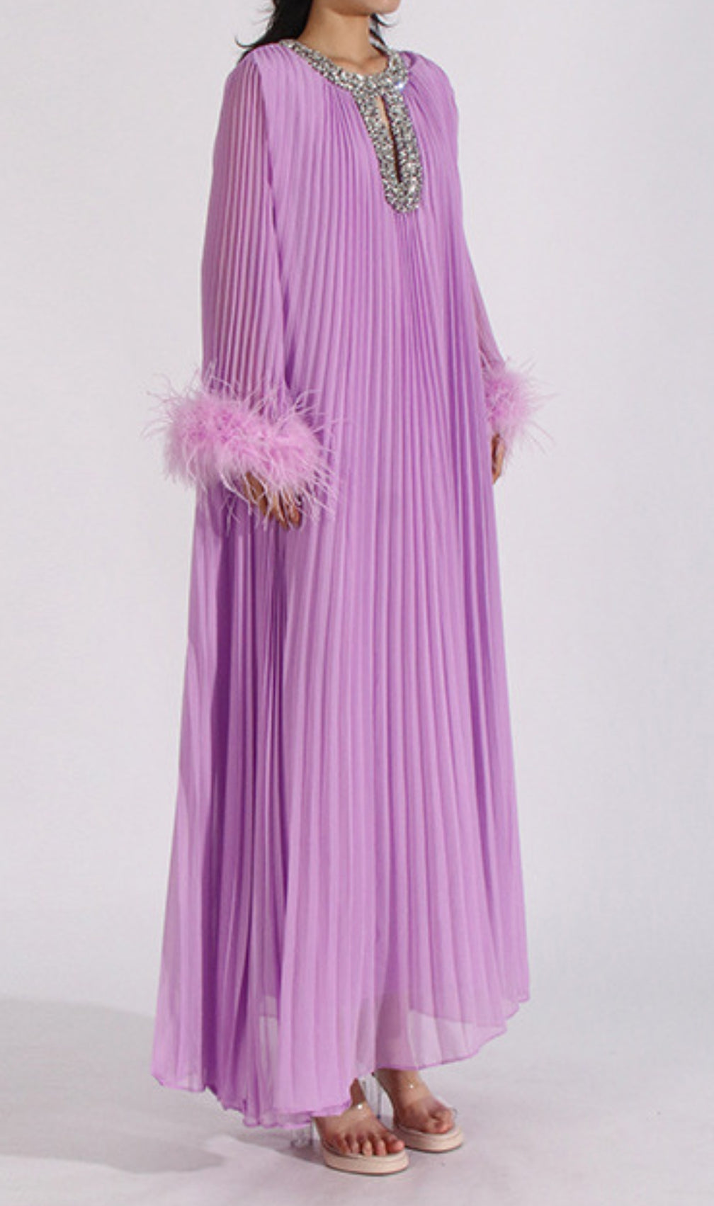 Cierra Diamond Feather Long Sleeve Maxi Dress
