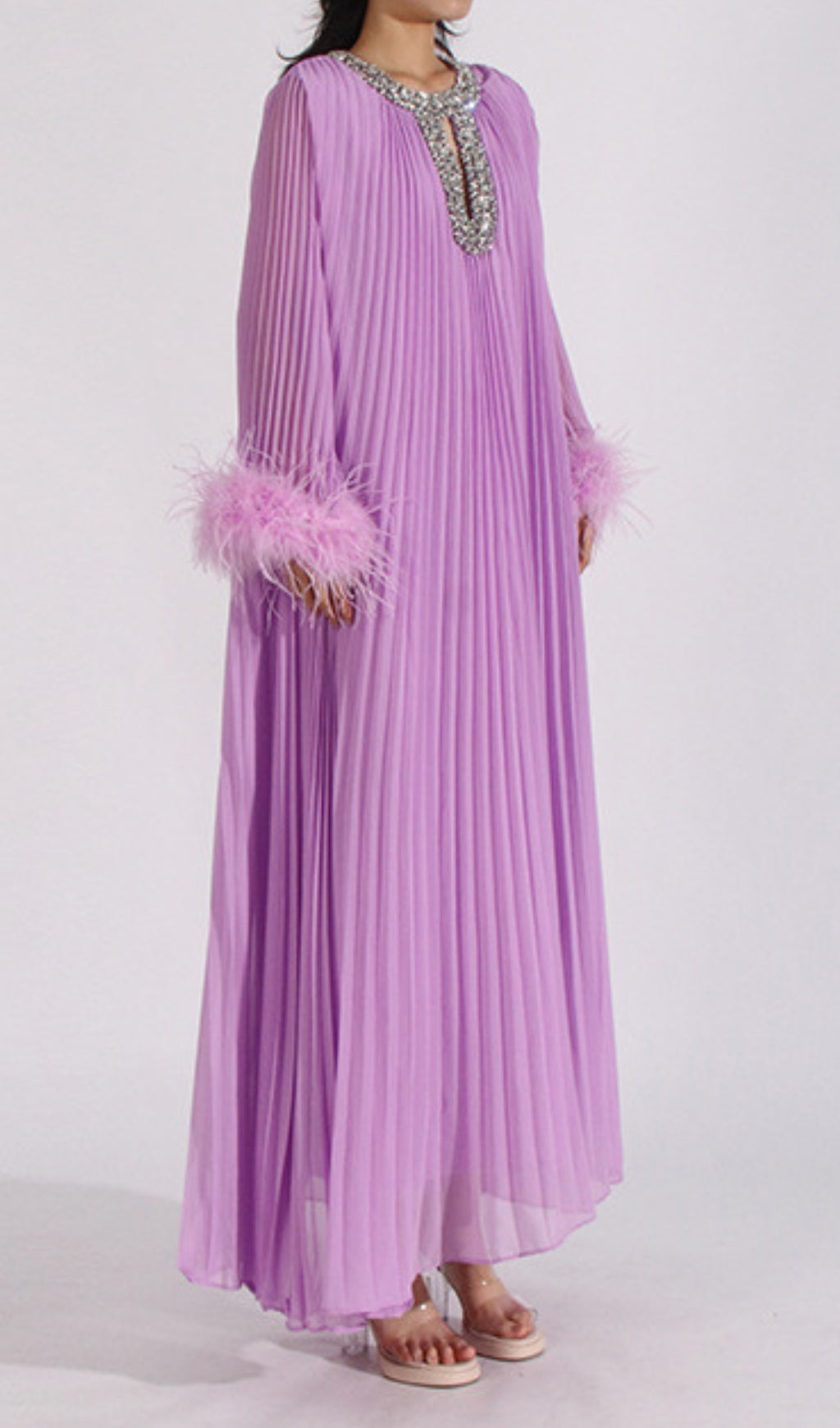 Cierra Diamond Feather Long Sleeve Maxi Dress