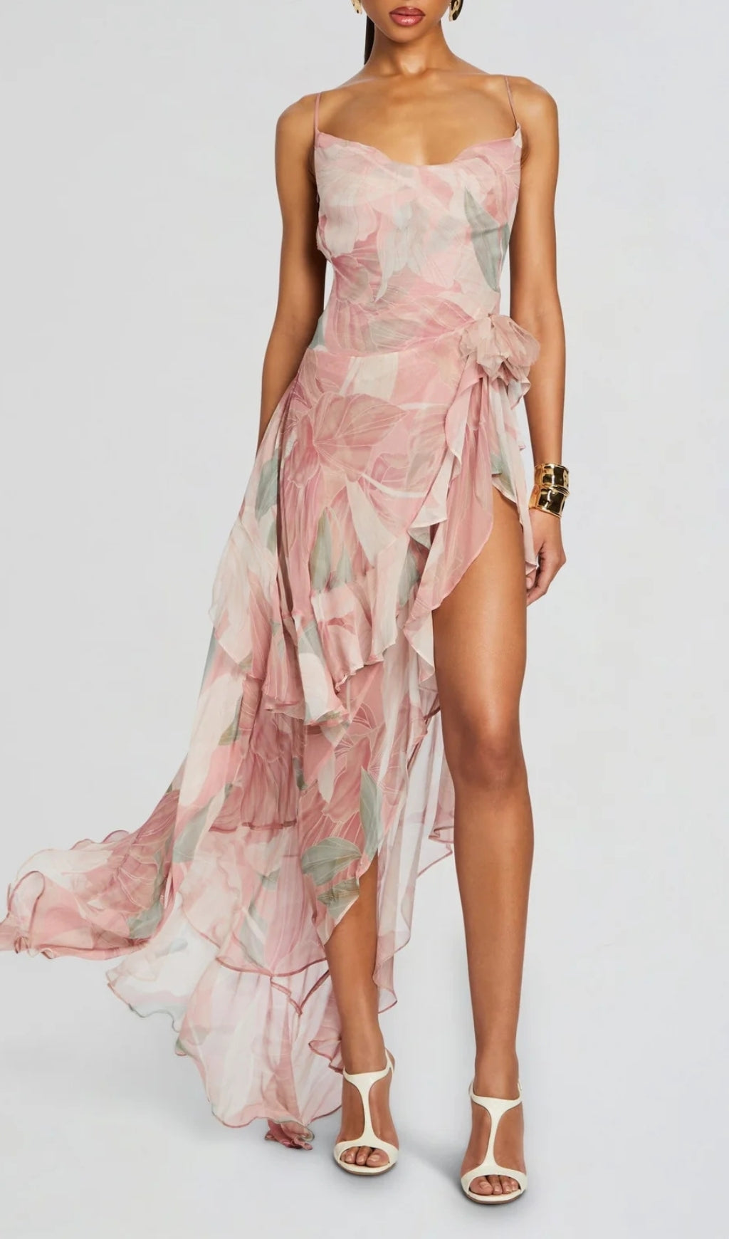 Brigid Floral Irregular Ruffle Hem Maxi Dress